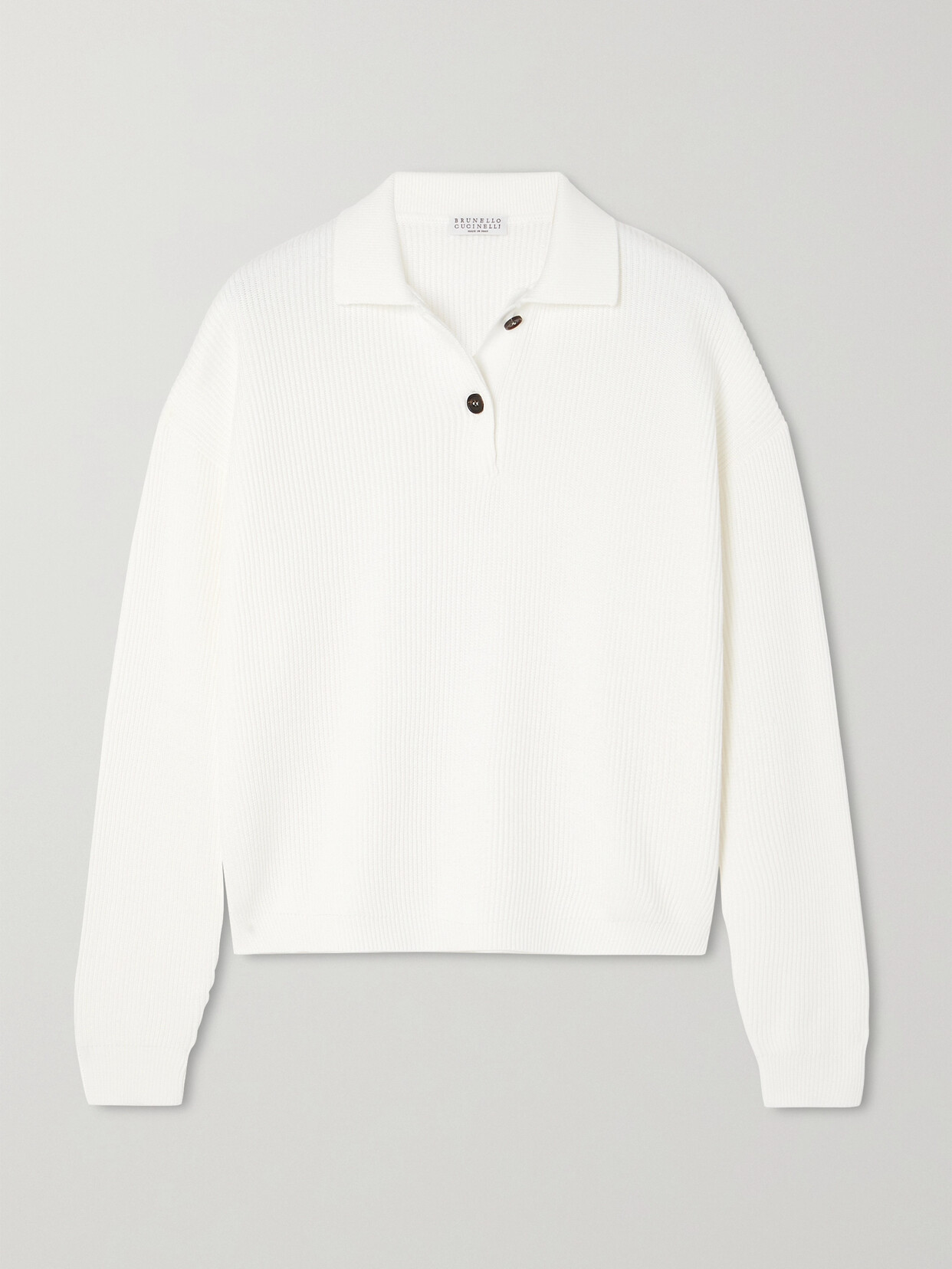 Brunello Cucinelli Bead-embellished Ribbed Cotton Sweater - White