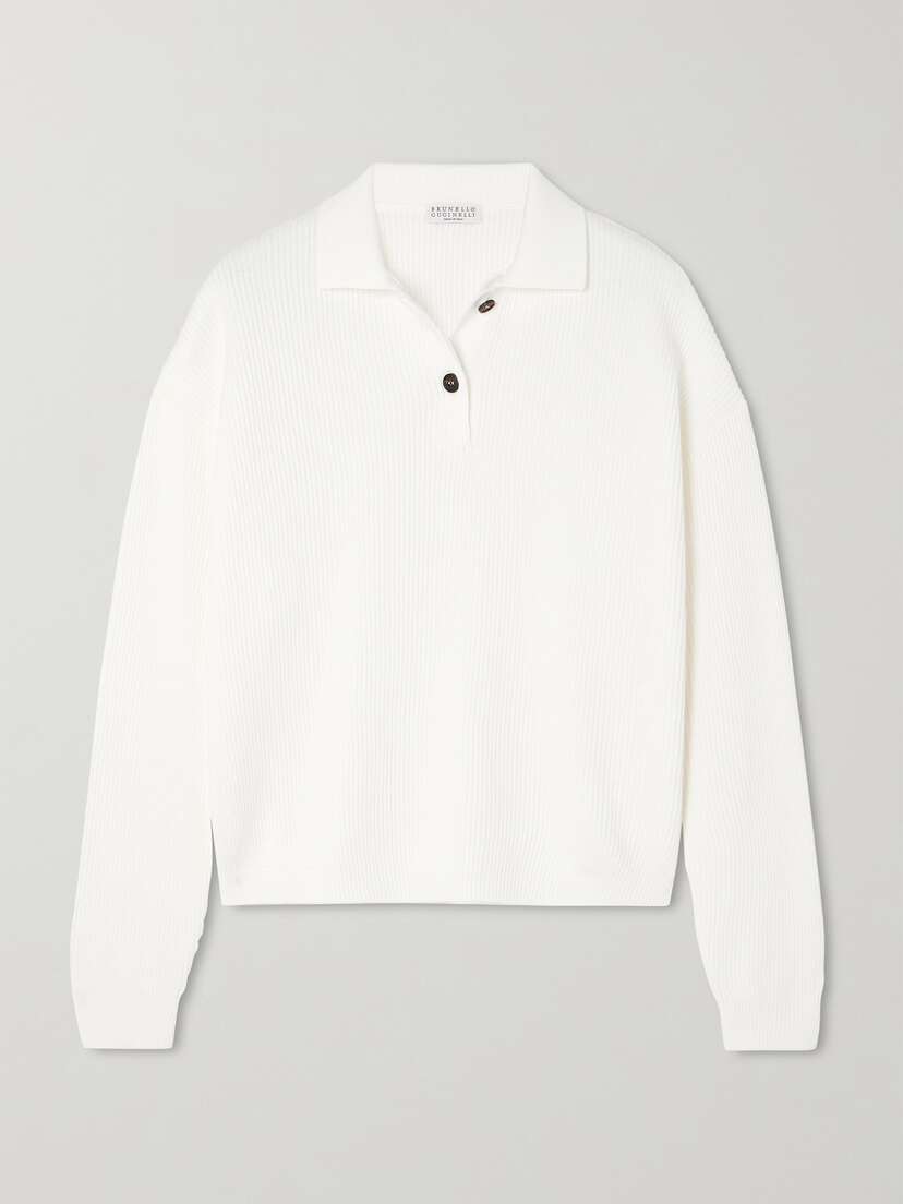 Brunello Cucinelli Bead-embellished Ribbed Cotton Sweater -  - x large