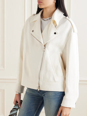 Brunello Cucinelli Embellished herringbone cotton and linen-blend biker jacket
