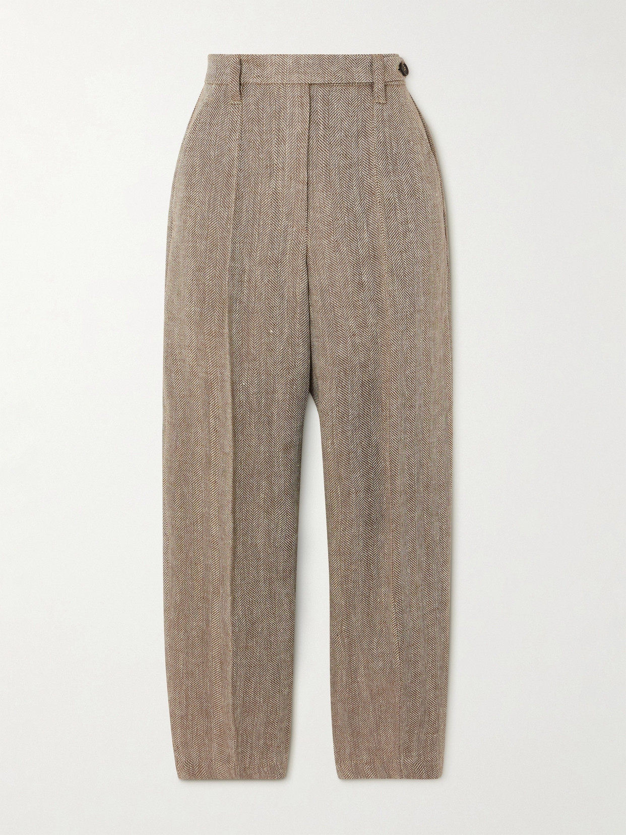 Brunello Cucinelli Herringbone Linen Tapered Trousers In Brown