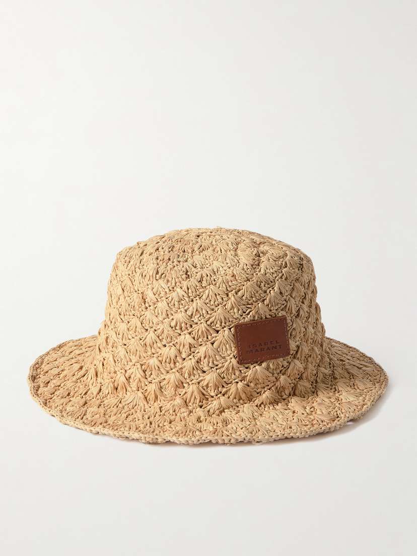 Isabel Marant Leather-appliquéd Raffia Bucket Hat