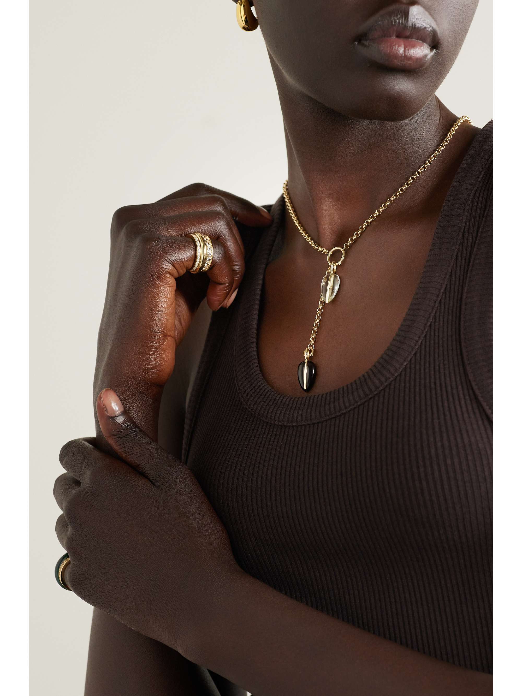 BY PARIAH Pebble Collector 14-karat recycled gold, quartz and amethyst 