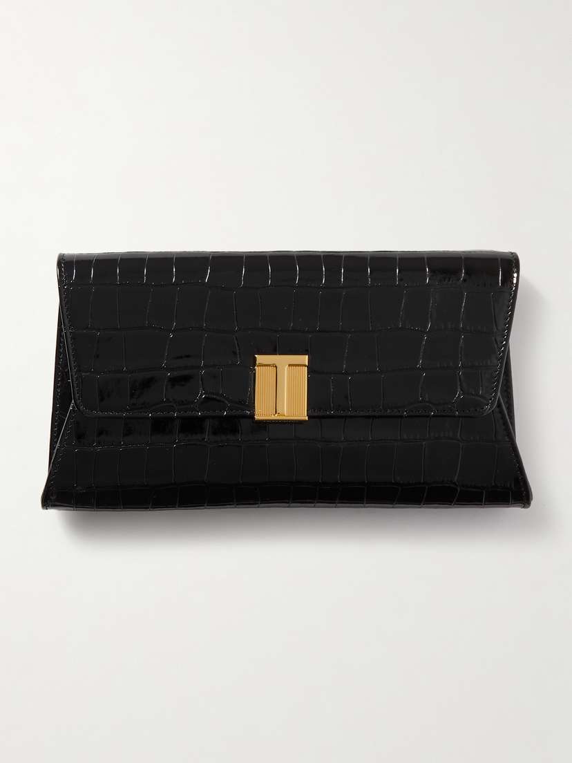 Tom Ford Nobile Croc-effect Patent-leather Clutch