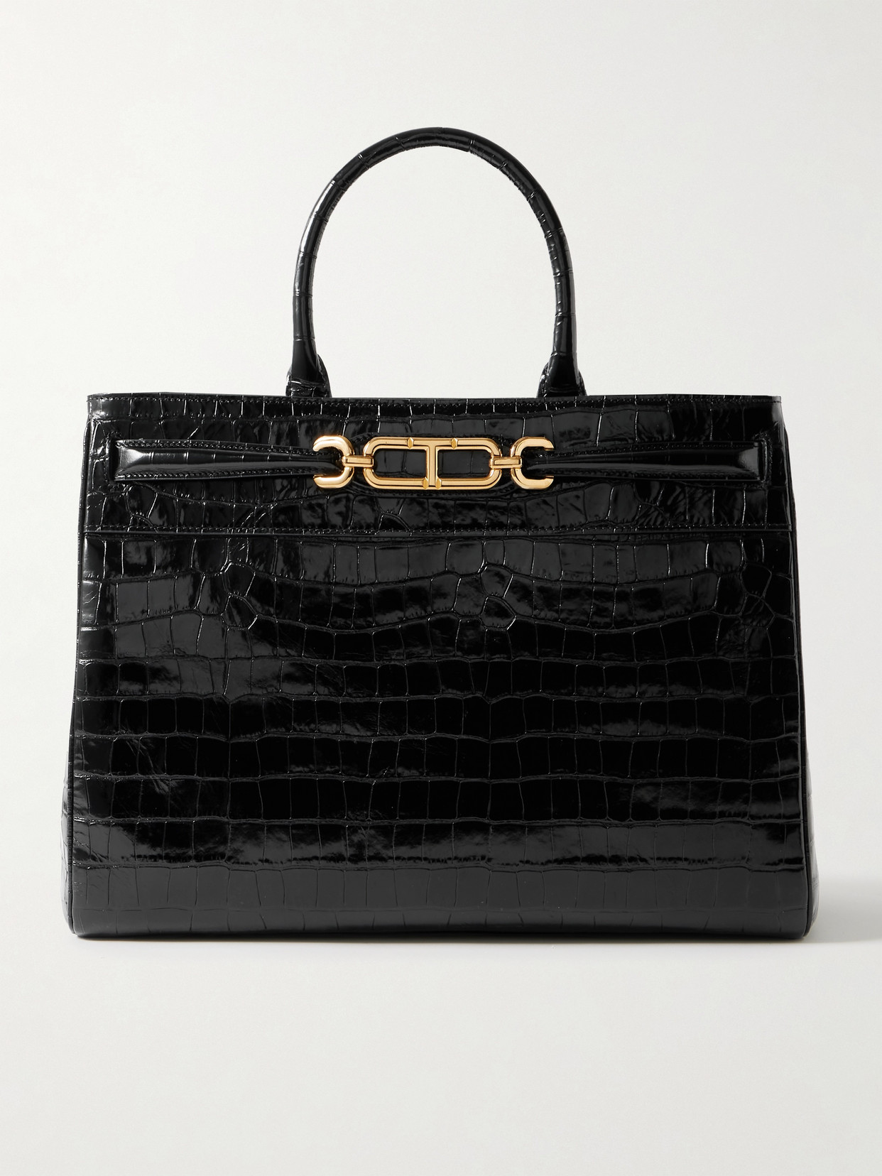 Tom Ford Whitney Large Glossed Croc-effect Leather Tote In Black