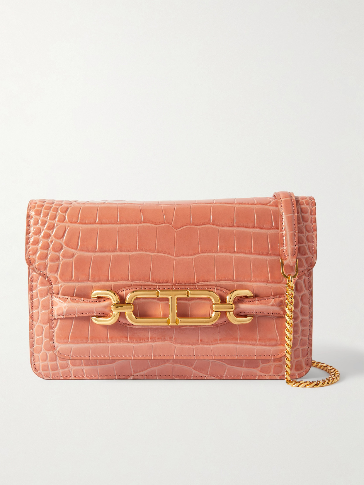 Tom Ford Whitney Small Glossed Croc-effect Leather Shoulder Bag In Pink