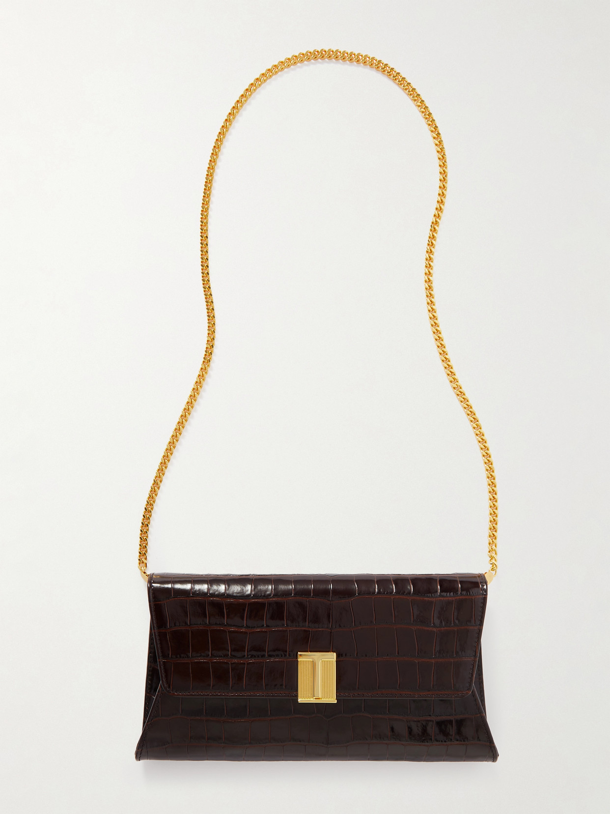 Tom Ford Nobile Croc-effect Patent-leather Clutch In Brown