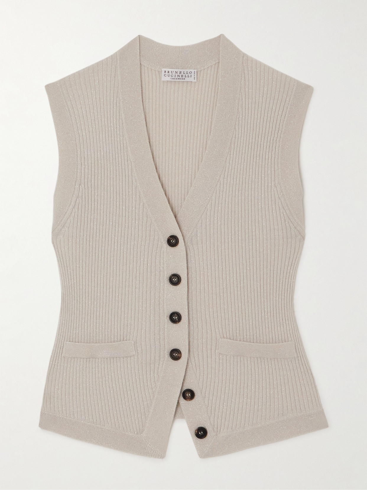Brunello Cucinelli Ribbed Metallic Cashmere-blend Vest - White