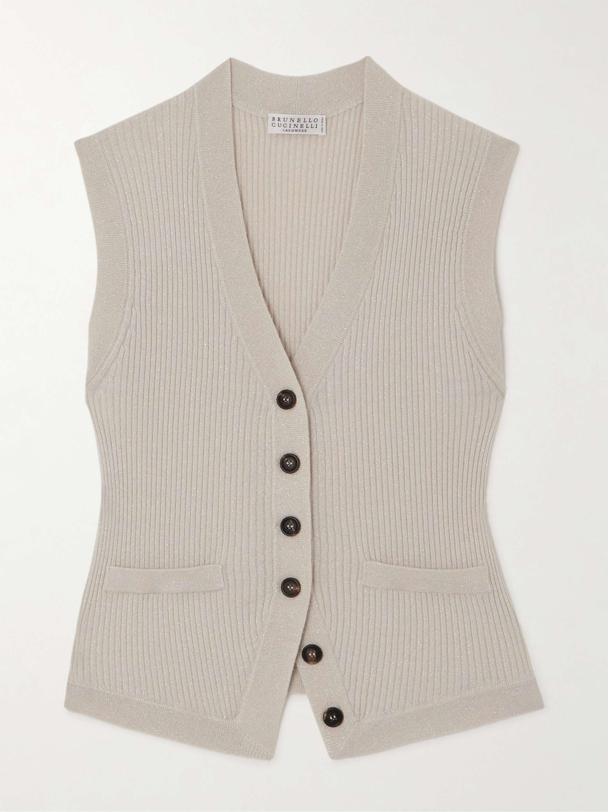 BRUNELLO CUCINELLI Ribbed metallic cashmere-blend vest | NET-A-PORTER