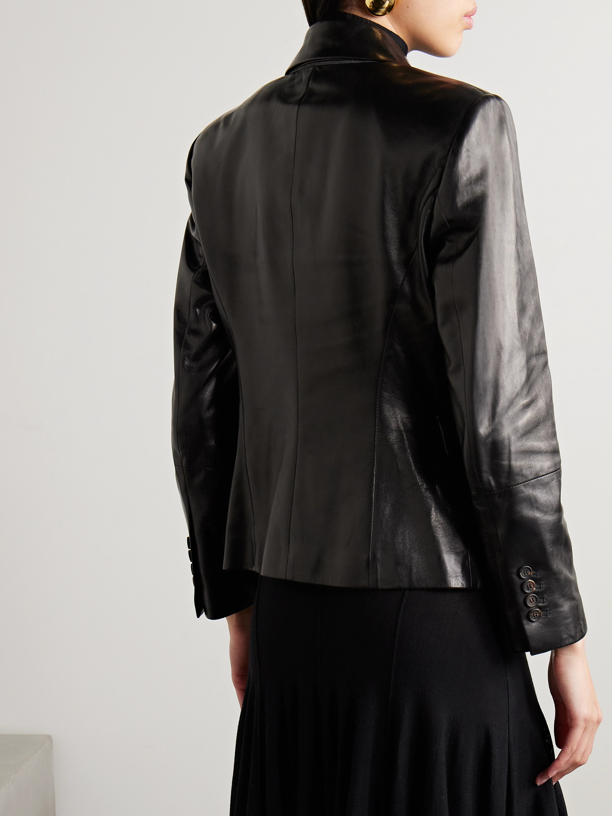 Brunello Cucinelli Black One-breasted Jacket In Leather Woman In Black