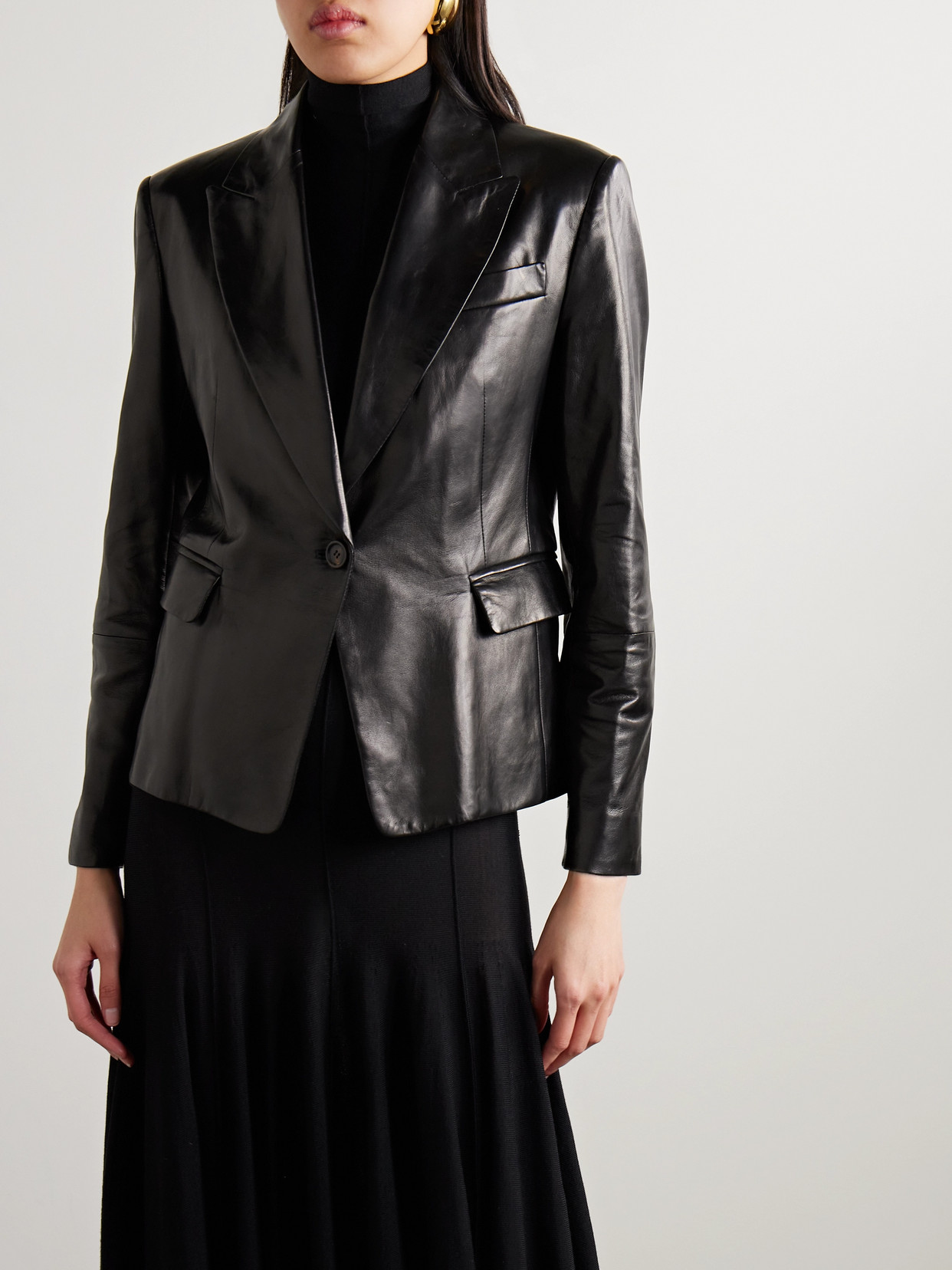 Brunello Cucinelli Black One-breasted Jacket In Leather Woman In Black