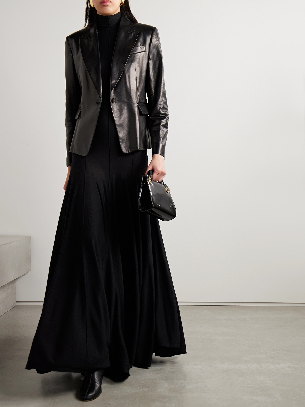 Brunello Cucinelli Black One-breasted Jacket In Leather Woman In Black
