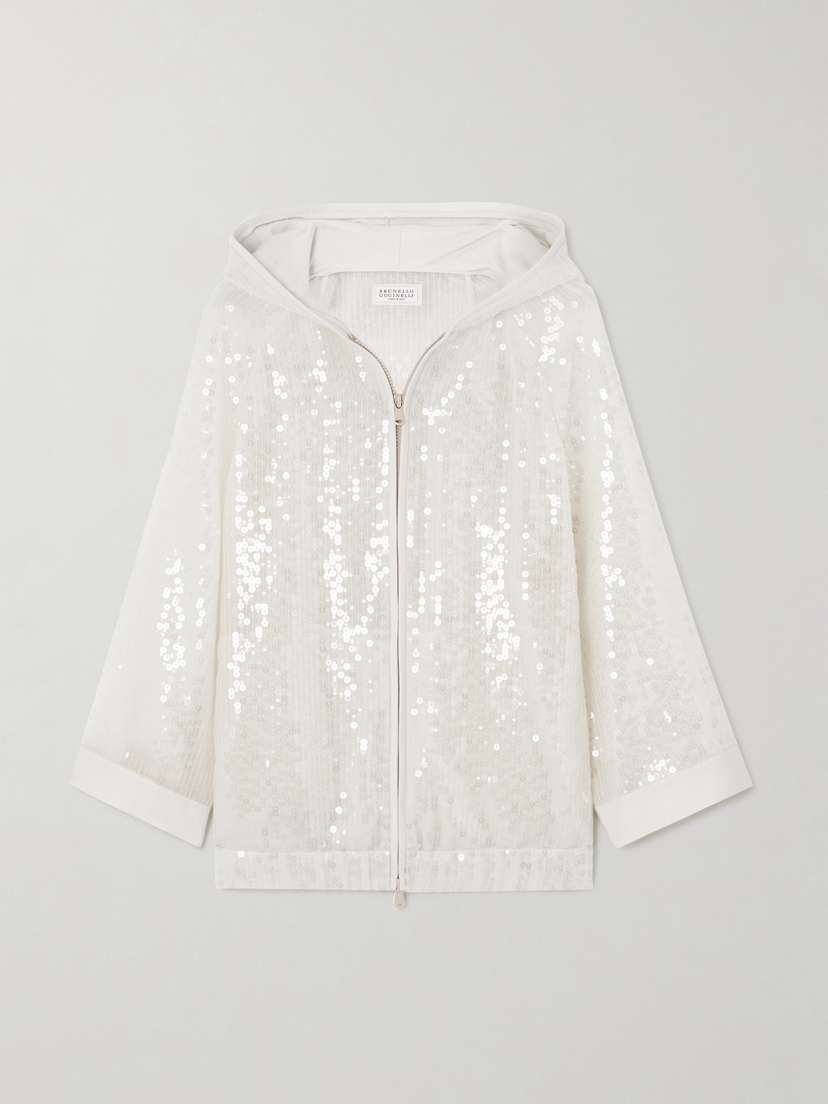 Brunello Cucinelli Hooded Sequined Silk-crepon Jacket