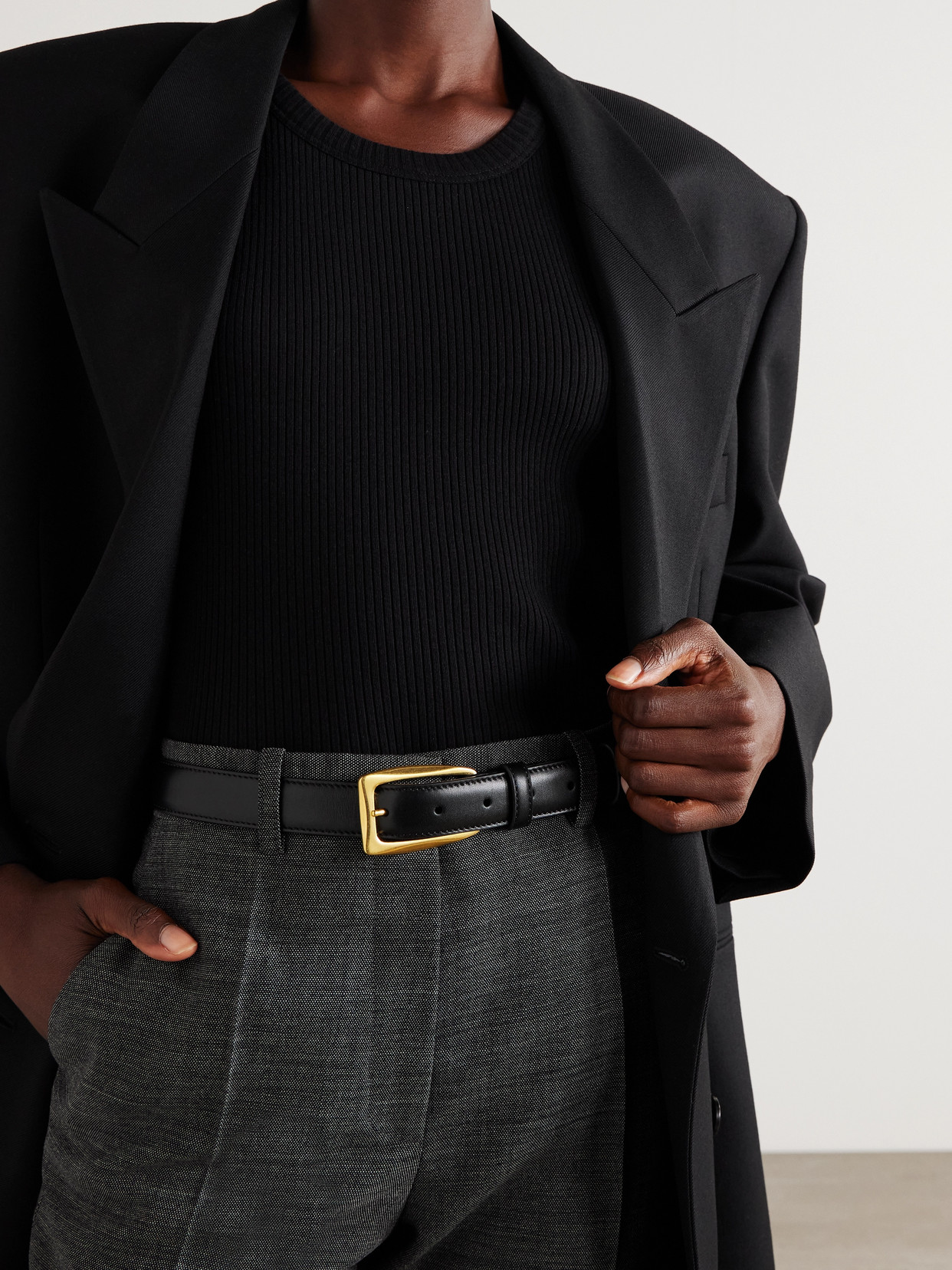 The Row Arco Black Gold Buckle Belt In Black