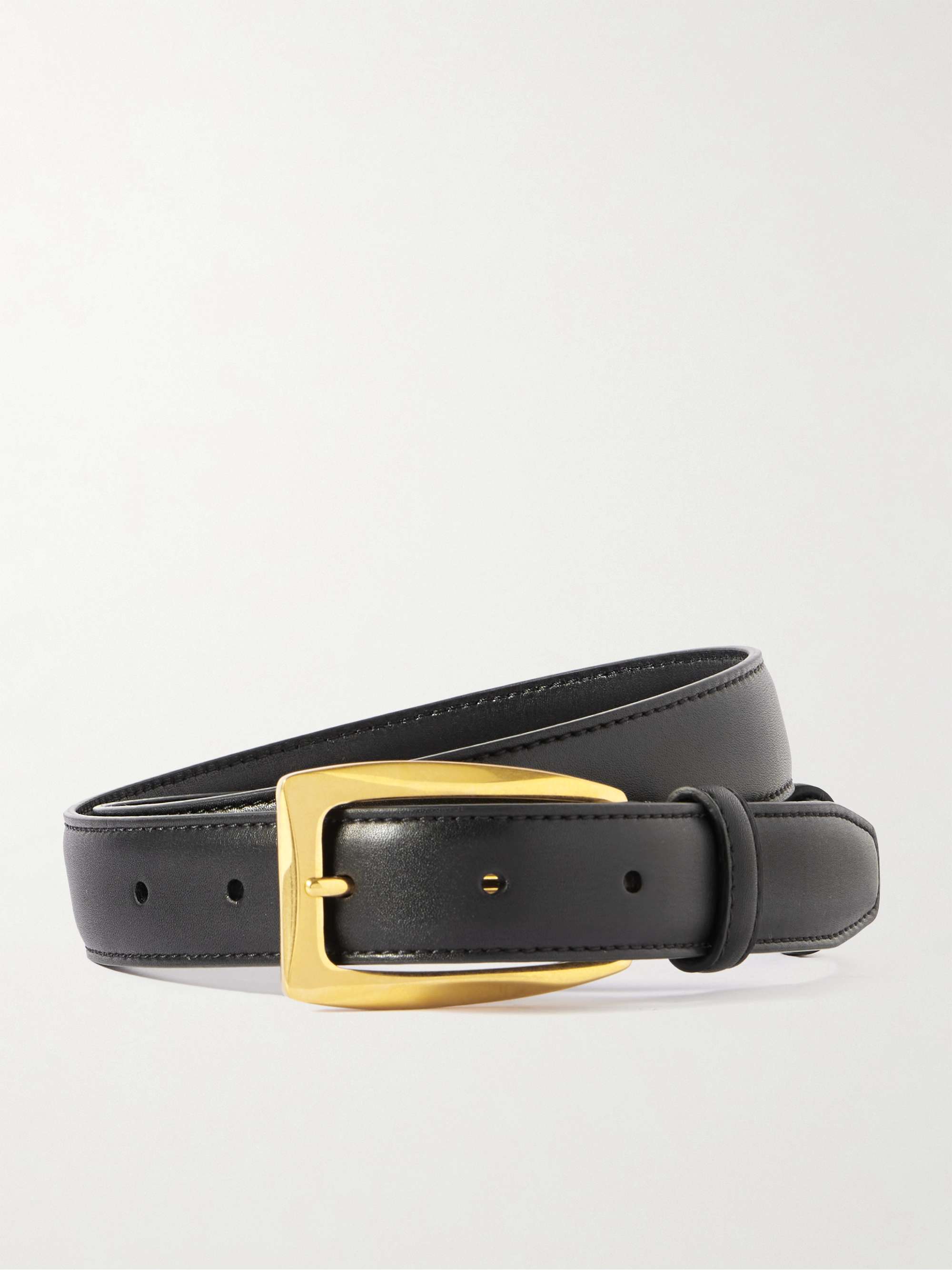 Mens black leather dress belt with gold buckle online