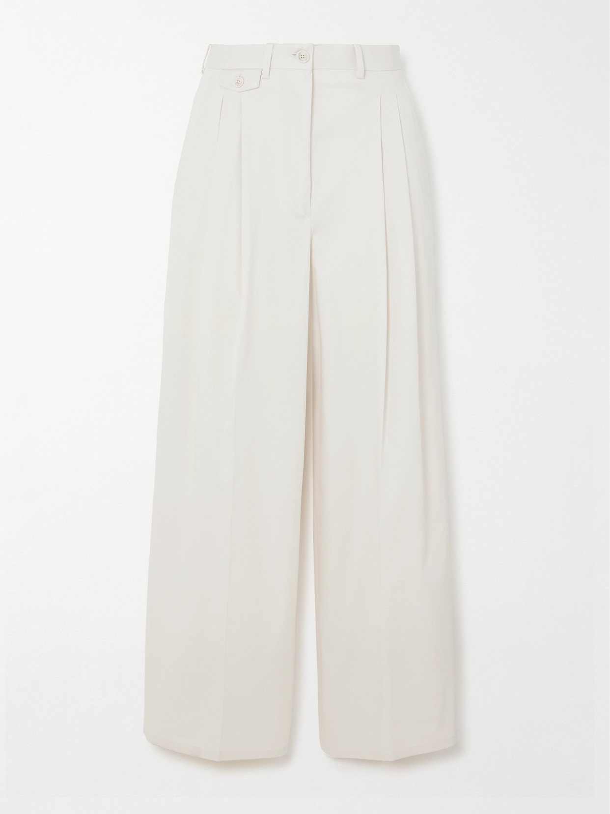 Purdey Pleated Cotton-blend Twill Wide Leg Pants In Ivory