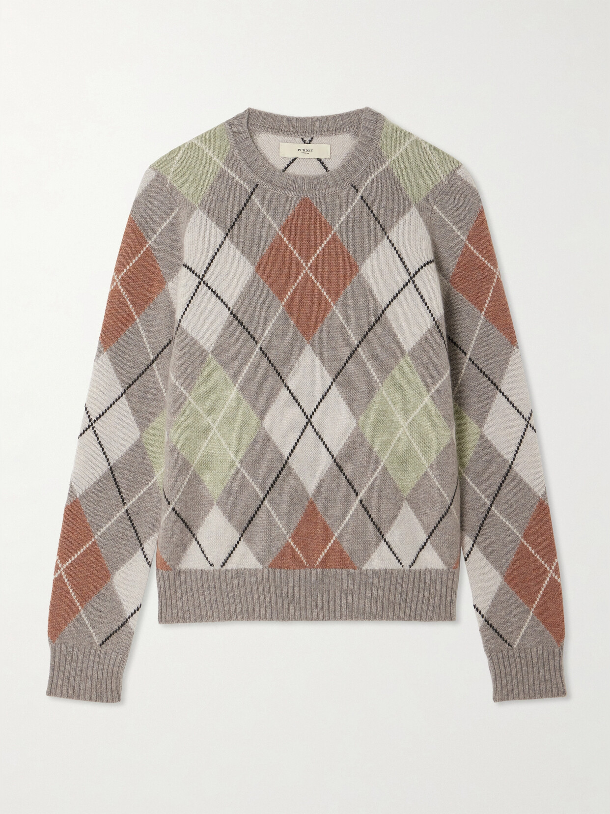 Purdey Argyle Cashmere Sweater In Gray