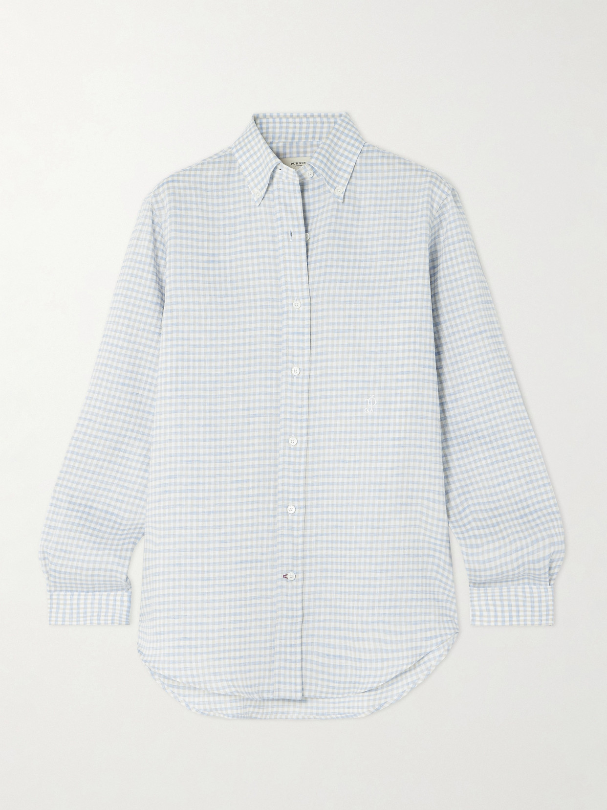 Purdey Checked Linen Shirt In Blue