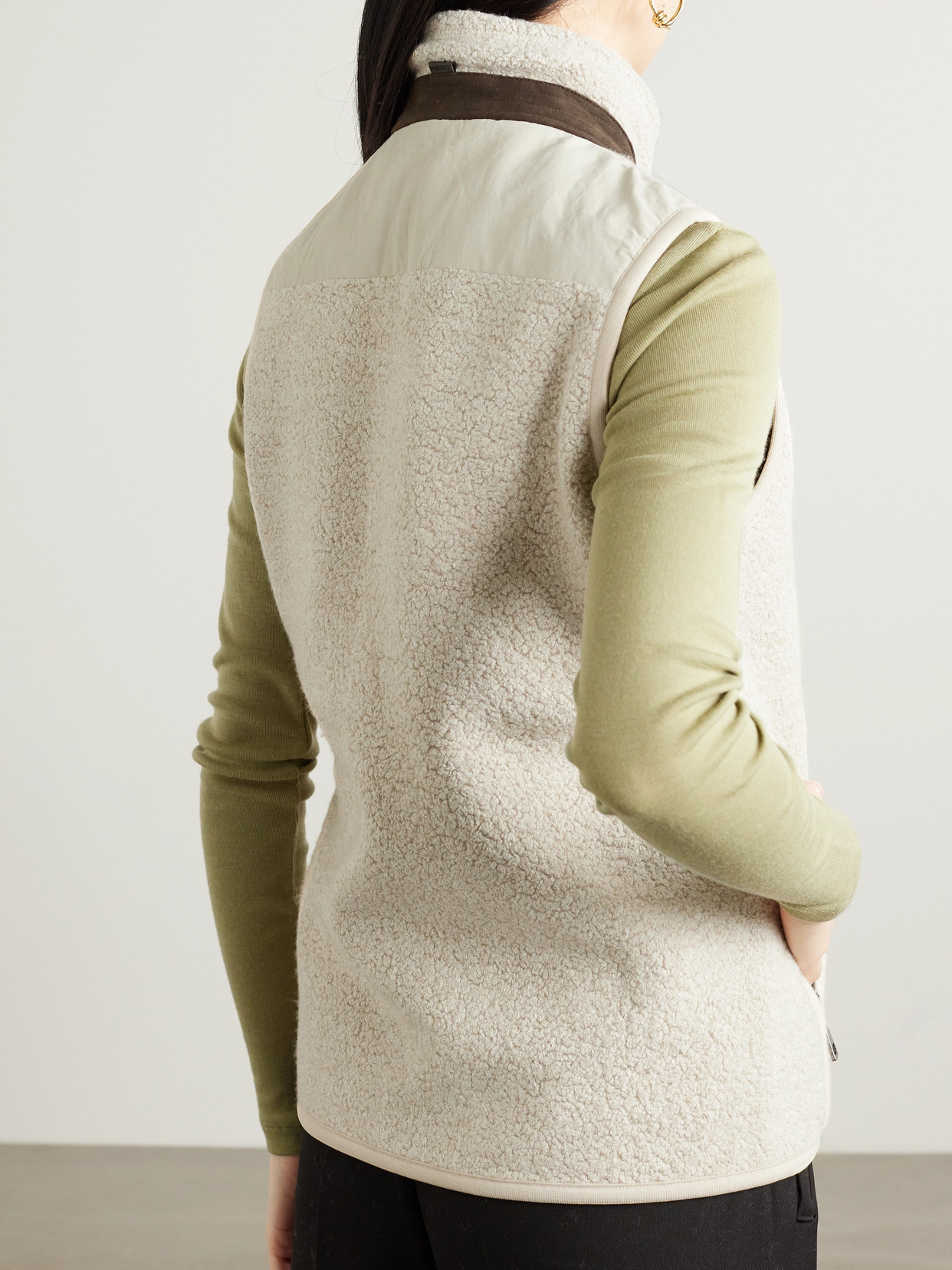 Purdey Faux Suede-trimmed Fleece Vest In Brown