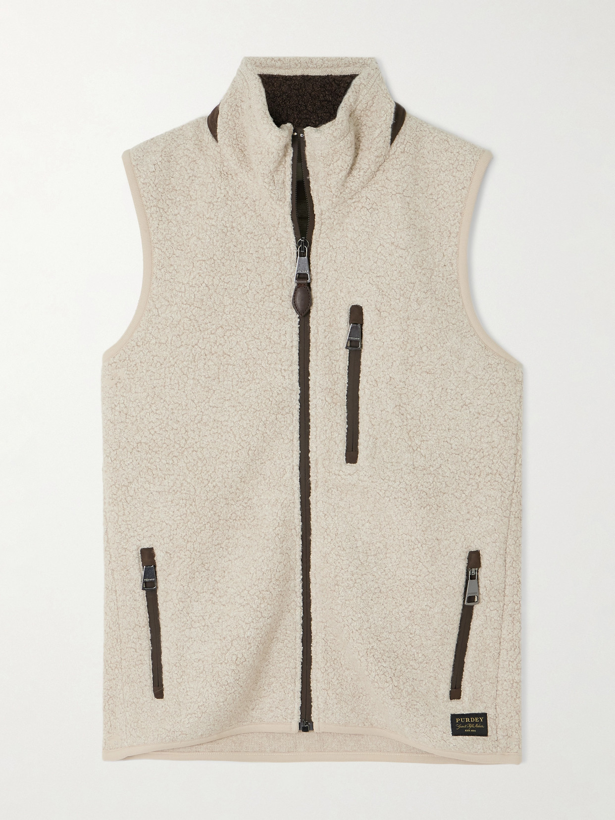 Purdey Faux Suede-trimmed Fleece Waistcoat In Brown