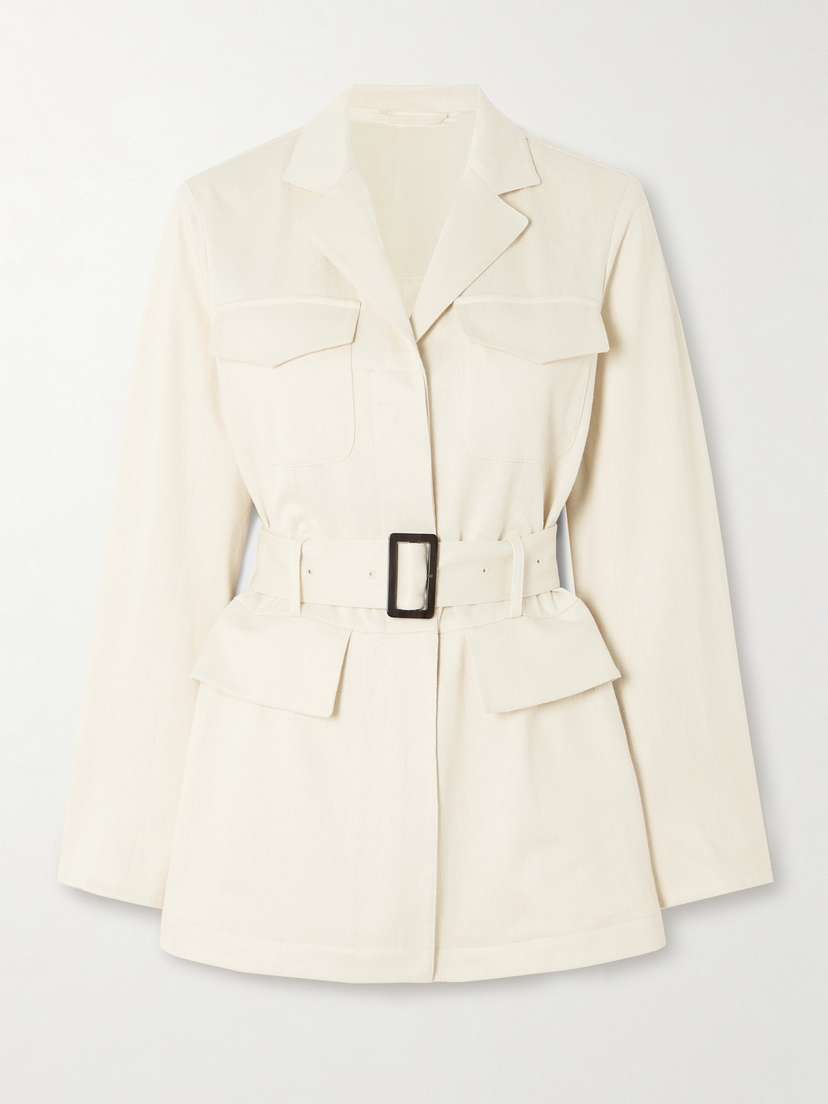 Purdey Wilton Belted Herringbone Linen And Cotton-blend Jacket