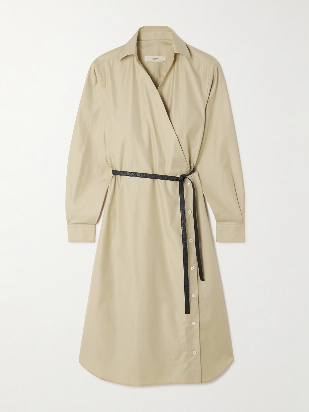 Purdey Belted Cotton And Tencel™ Lyocell-blend Poplin Midi Wrap Dress In Brown