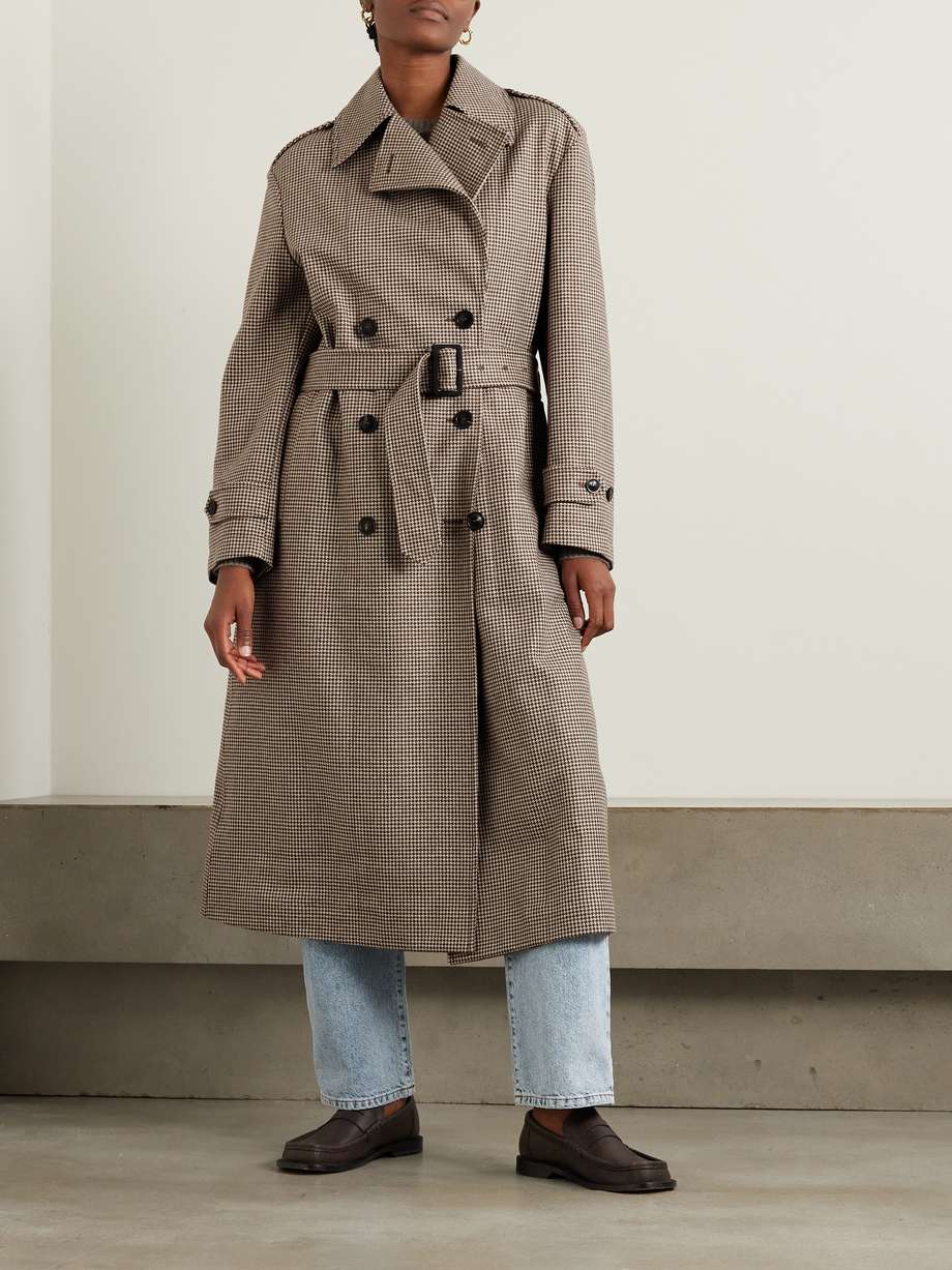 Belted Tweed Houndstooth Long Trench Coat main image 1