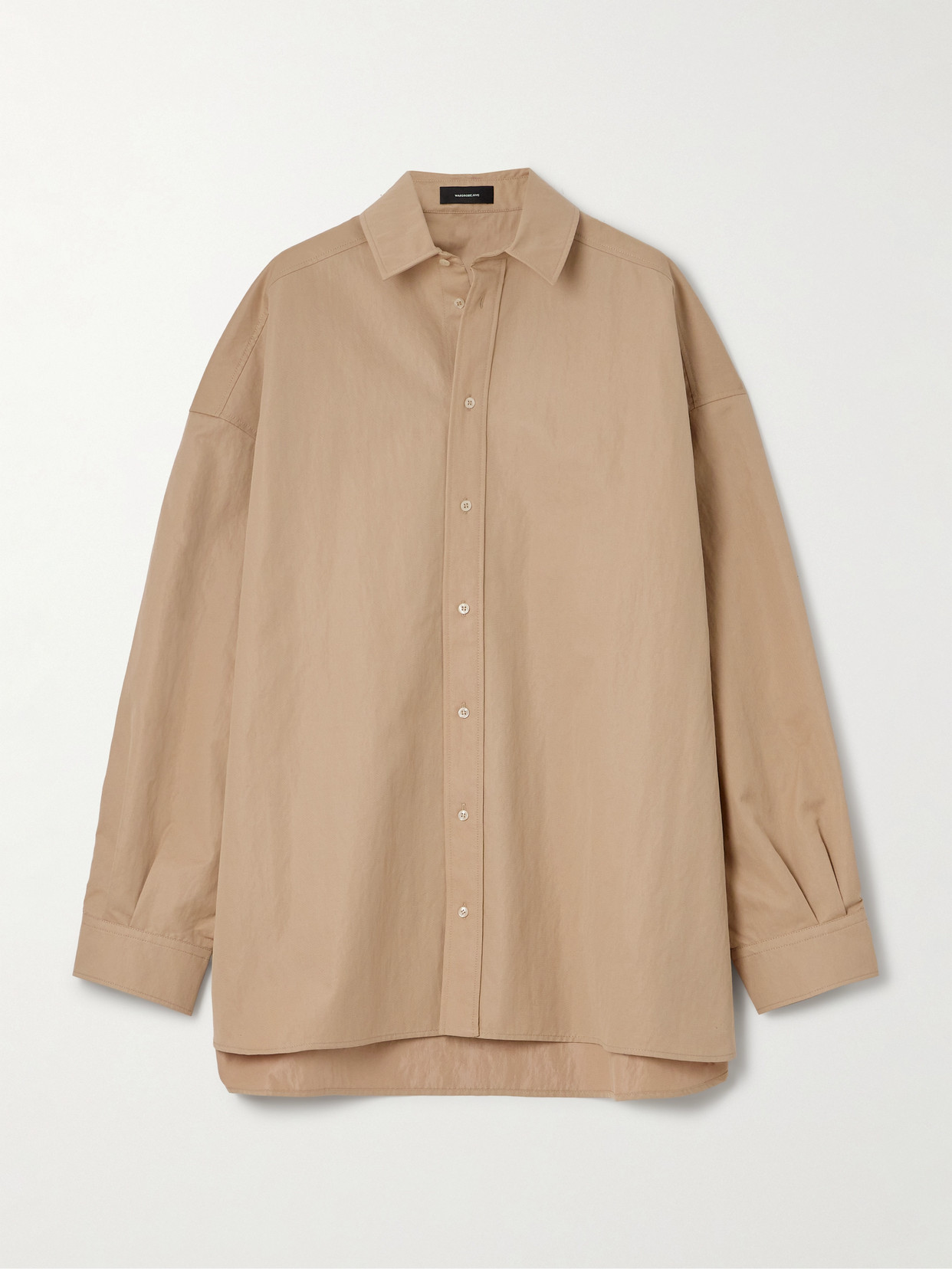 Wardrobe.nyc Oversized Cotton-blend Drill Mini Shirt Dress In Neutrals