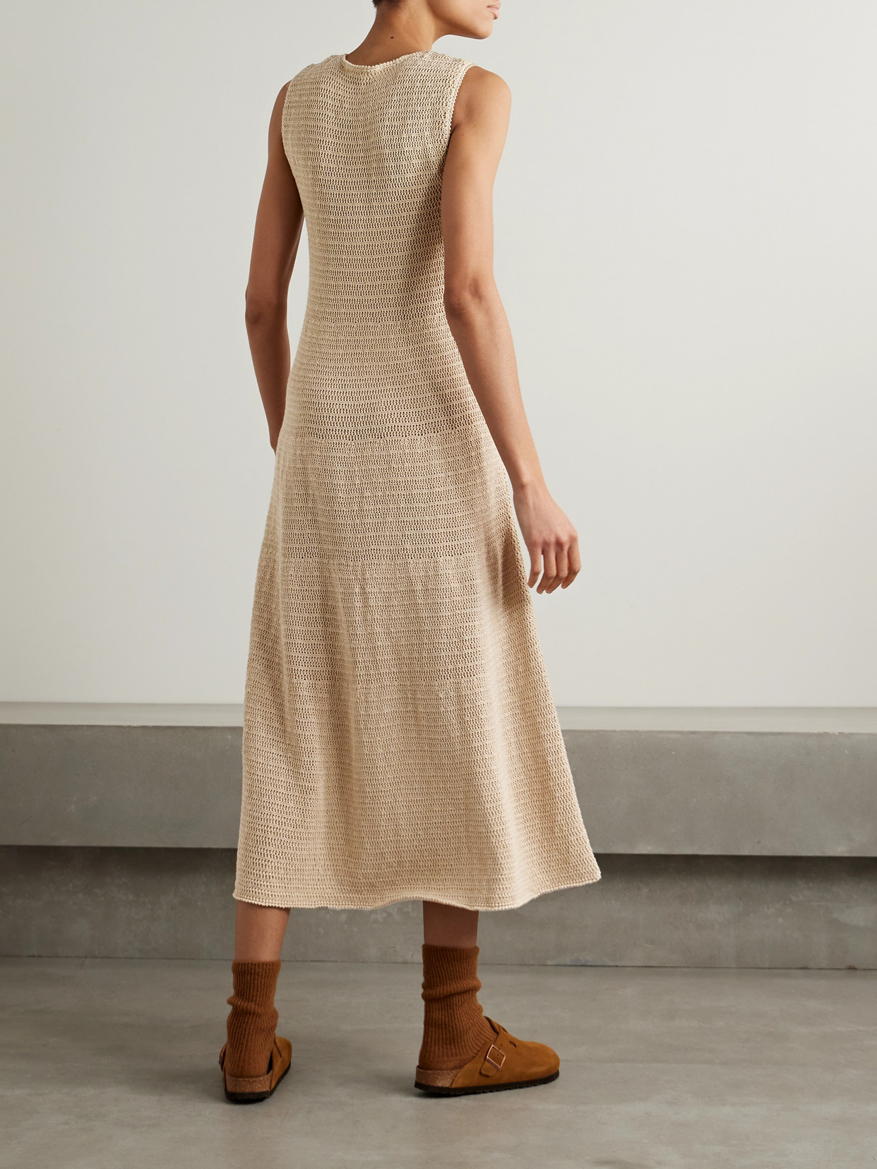 Shop Lauren Manoogian + Net Sustain Basket Crocheted Pima Cotton And Linen-blend Maxi Dress In Brown