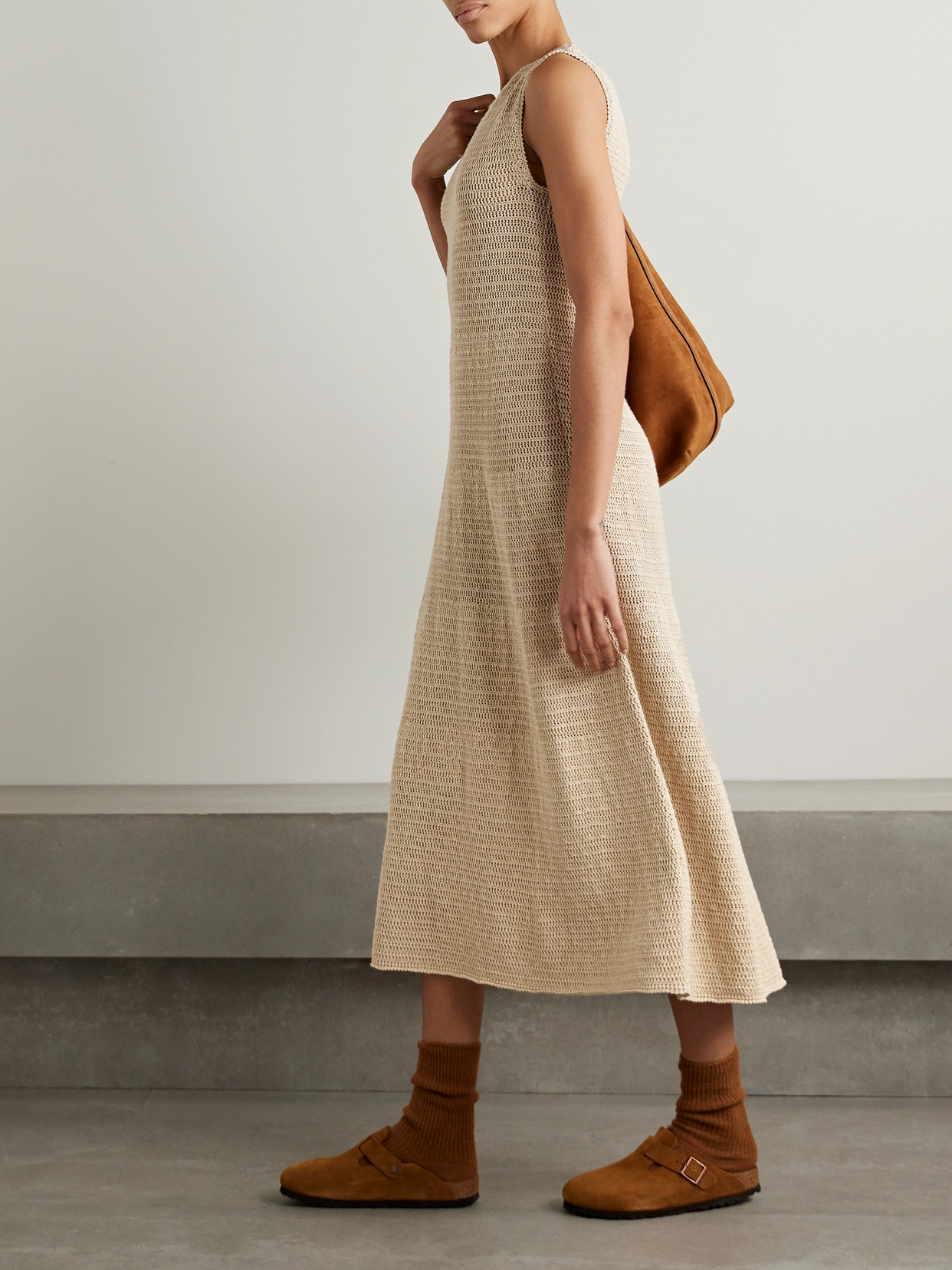 Shop Lauren Manoogian + Net Sustain Basket Crocheted Pima Cotton And Linen-blend Maxi Dress In Brown