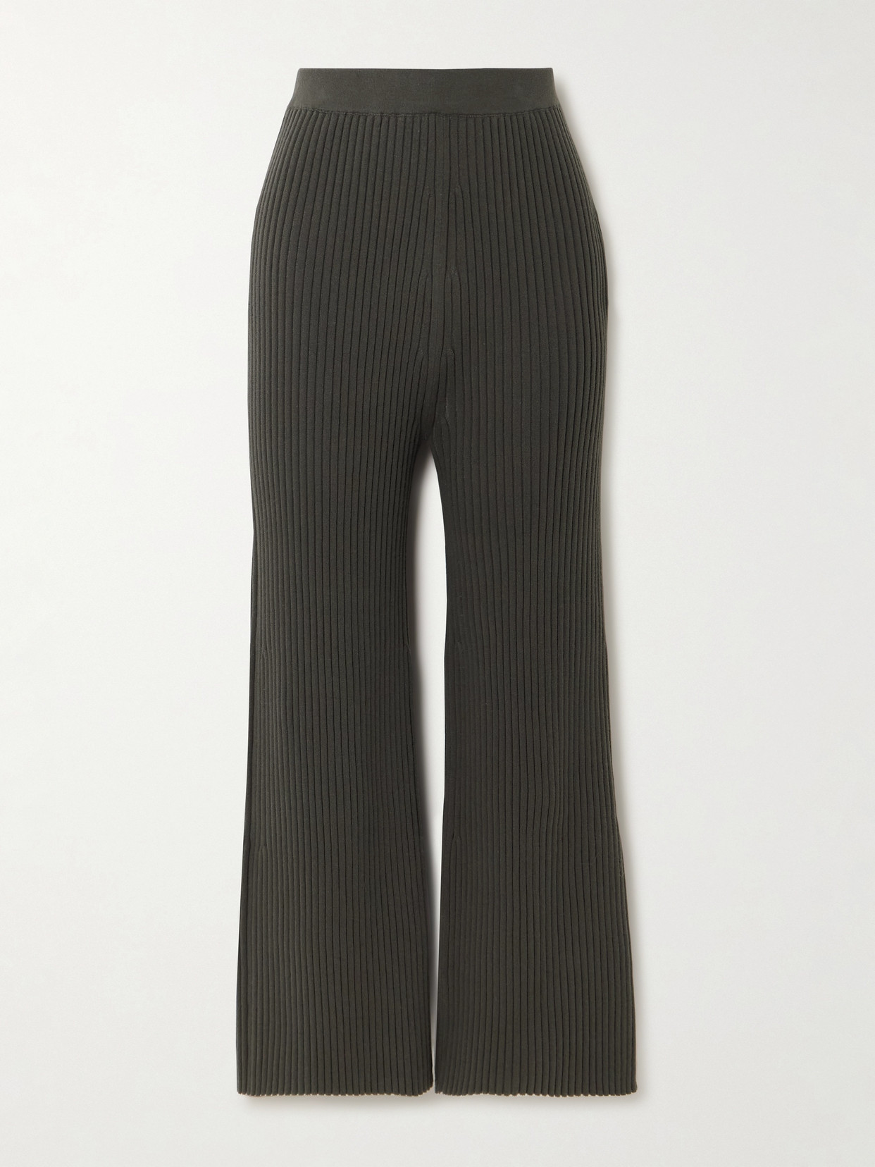 Lauren Manoogian Column Ribbed Stretch-pima Cotton Straight-leg Pants In Gray