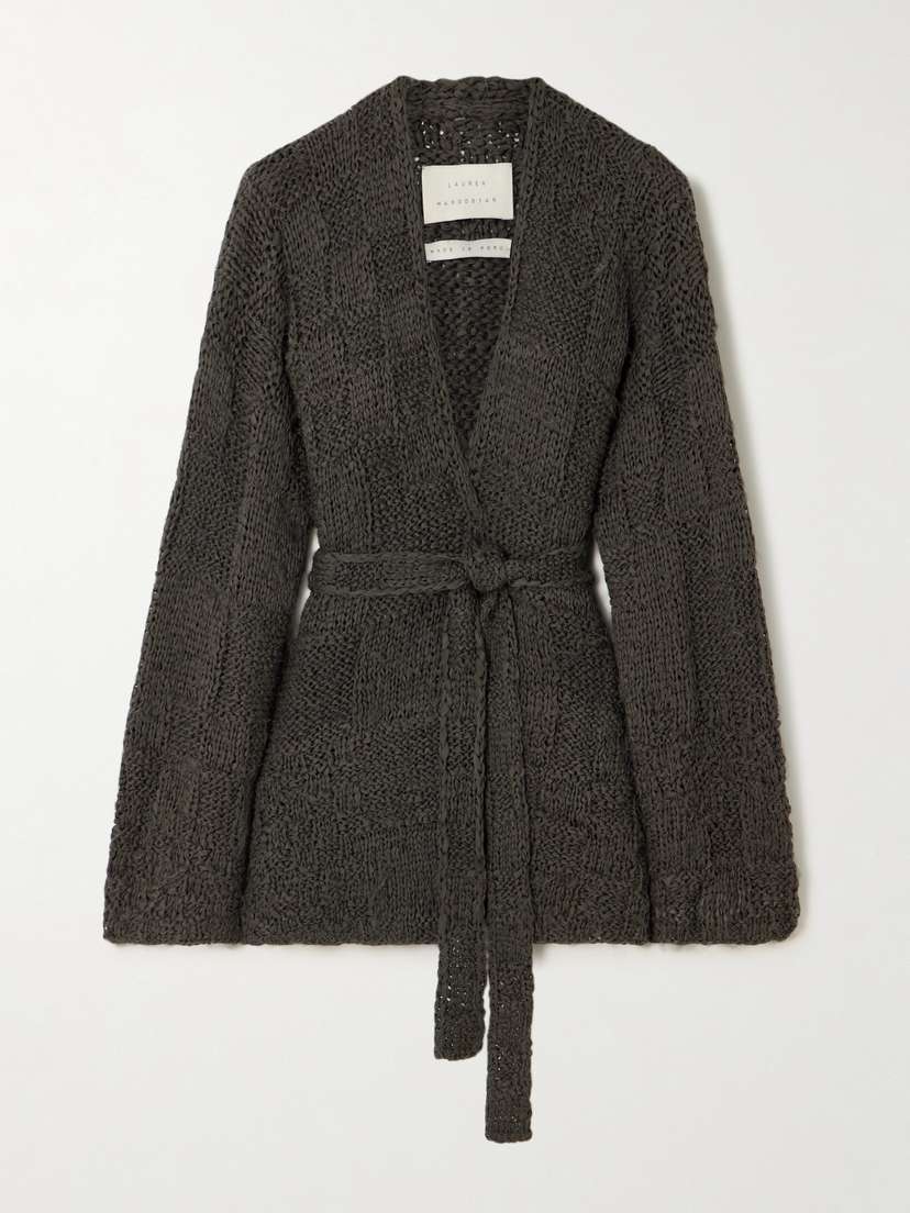 Lauren Manoogian Belted Checked Knitted Cotton And Silk-blend Cardigan