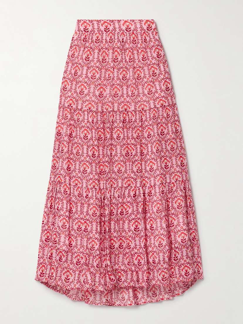 Cefinn Sedra Tiered Metallic Floral-print Fil Coupé Crepon Maxi Skirt