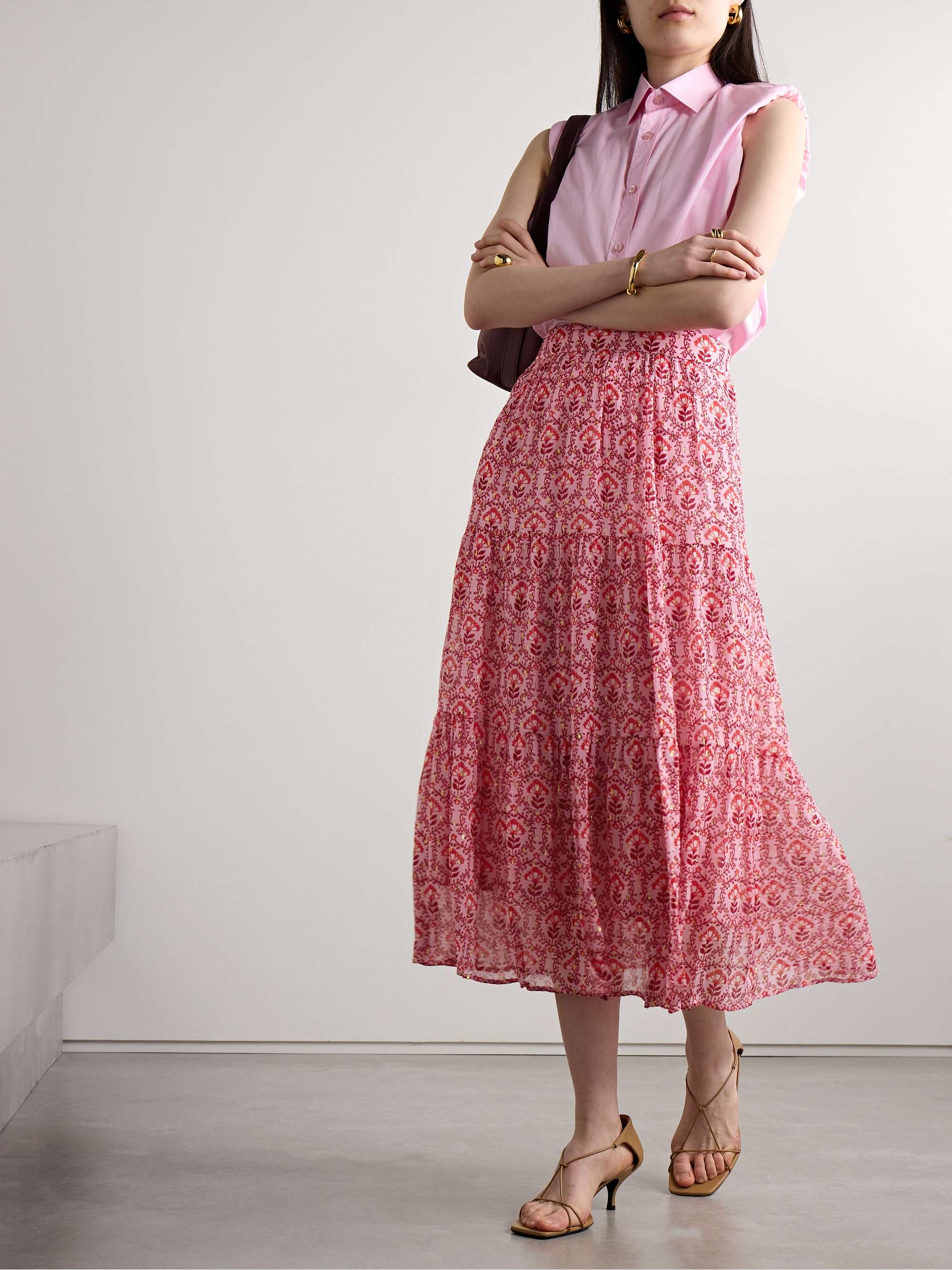 CEFINN Sedra tiered metallic floral-print fil coupé crepon