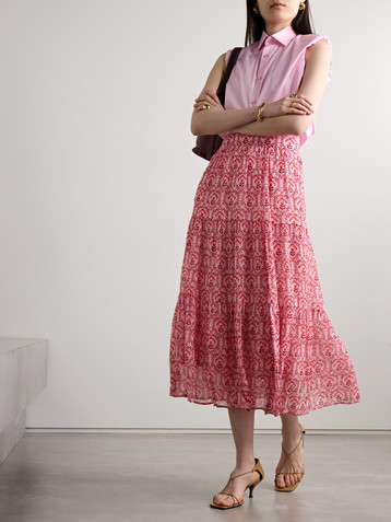 Cefinn Sedra tiered metallic floral-print fil coupé crepon maxi skirt