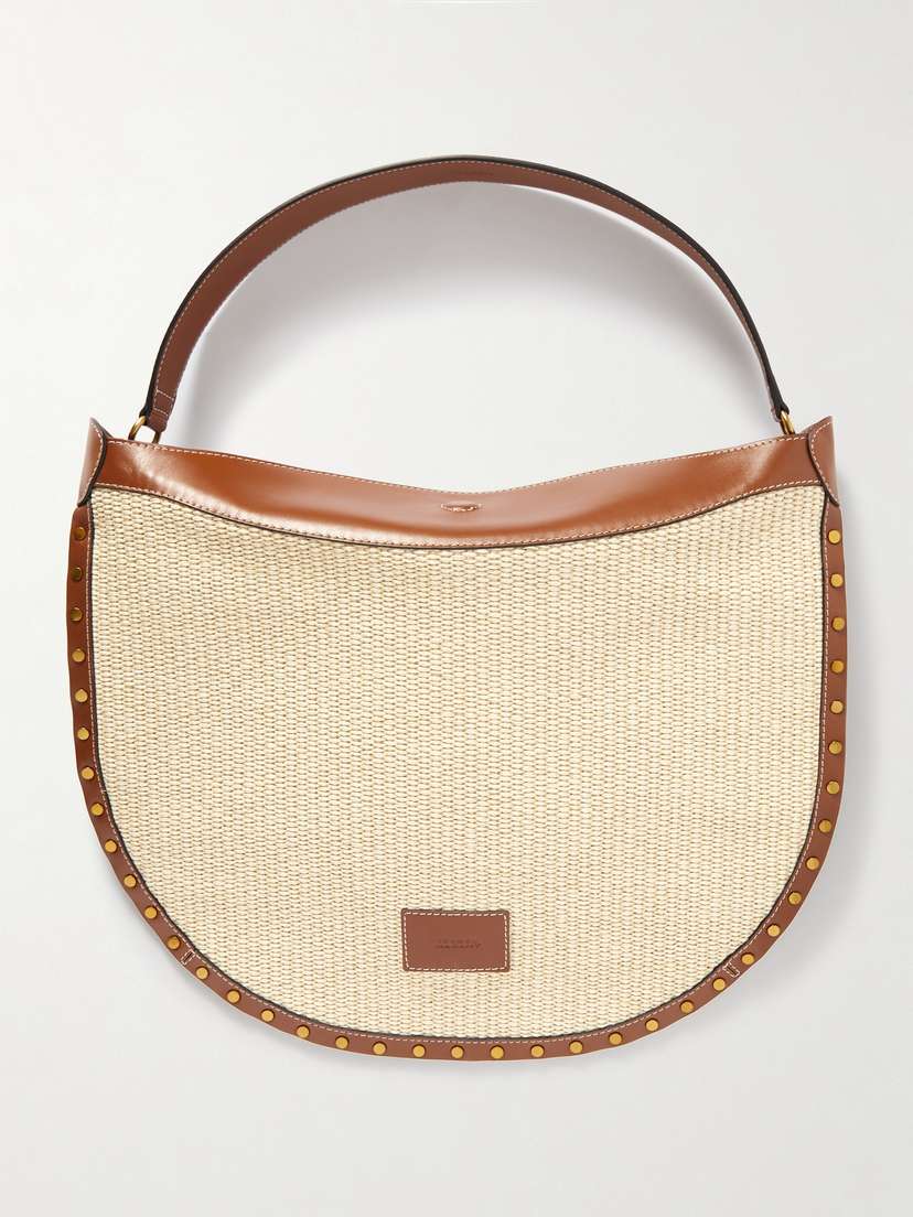 Isabel Marant Oskan Studded Leather-trimmed Raffia Shoulder Bag