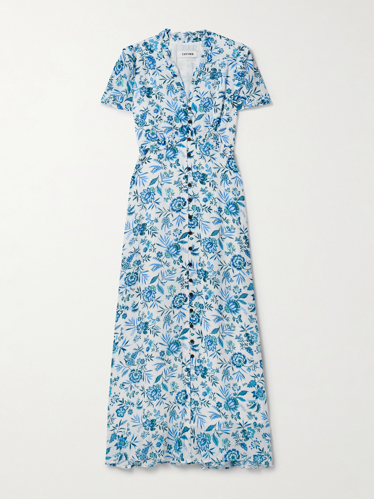 Shop Cefinn Liliana Ruffled Floral-print Georgette Maxi Dress In Blue