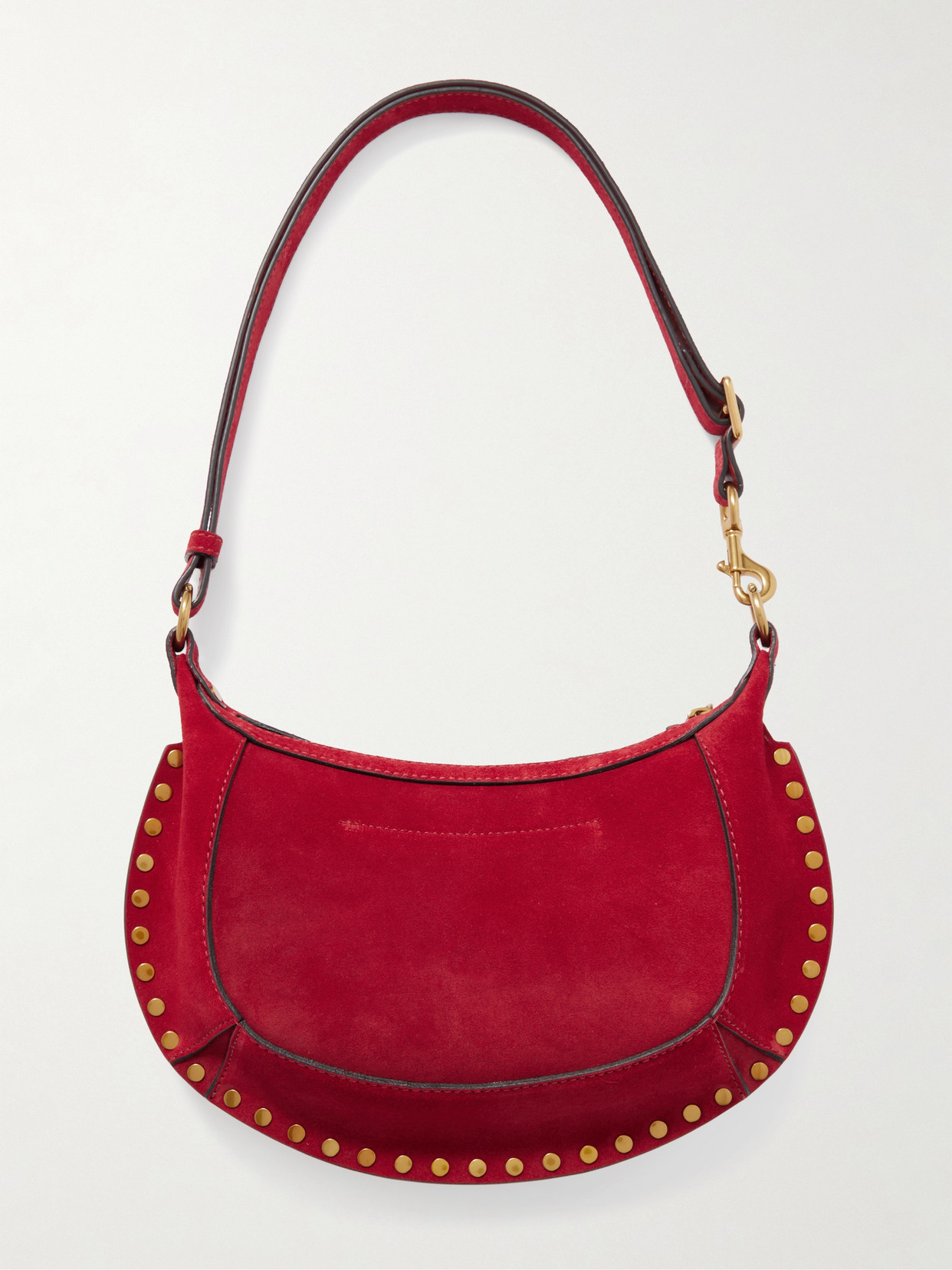 Shop Isabel Marant Oskan Moon Studded Suede Shoulder Bag In Red