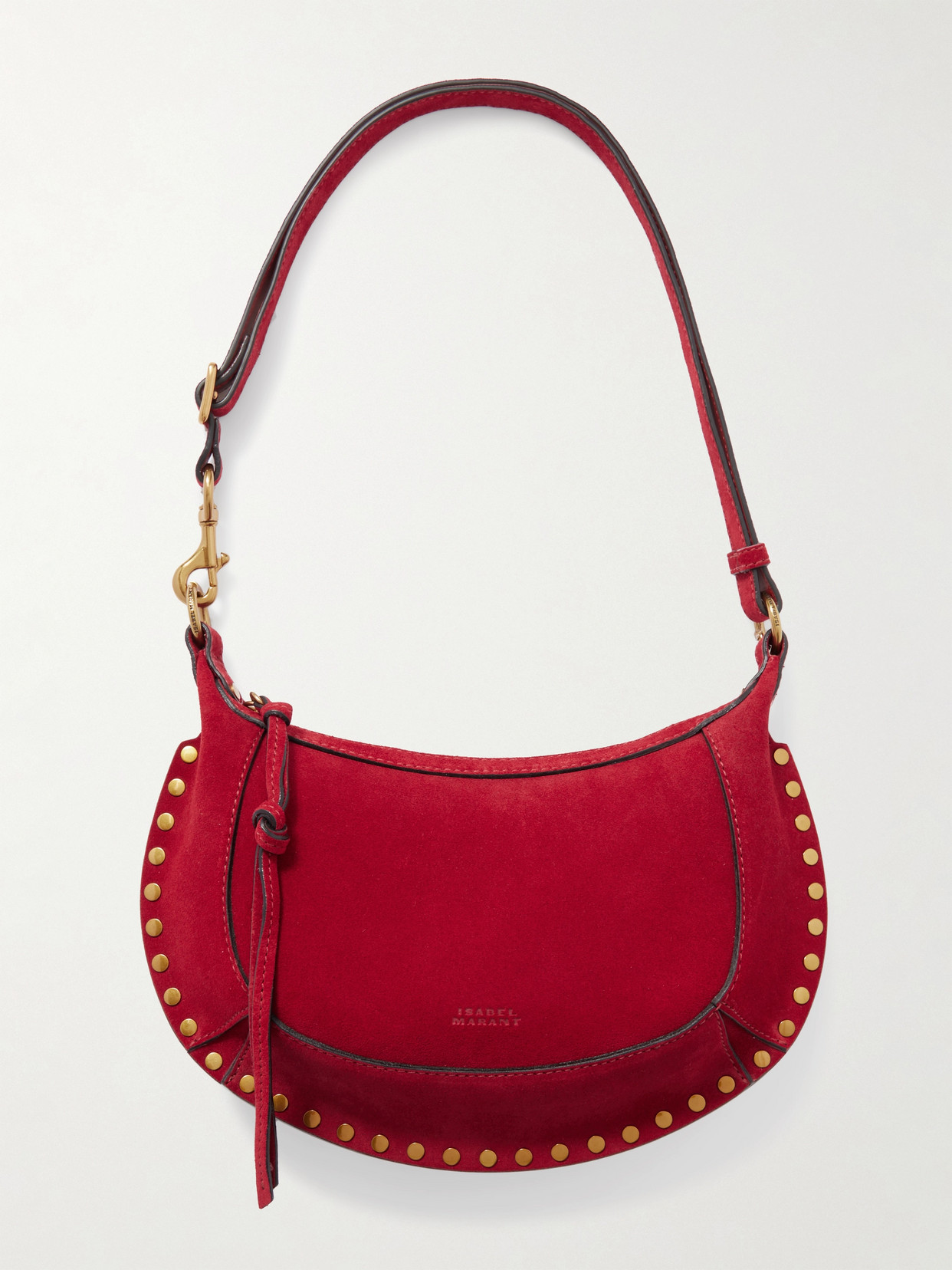 Shop Isabel Marant Oskan Moon Studded Suede Shoulder Bag In Red