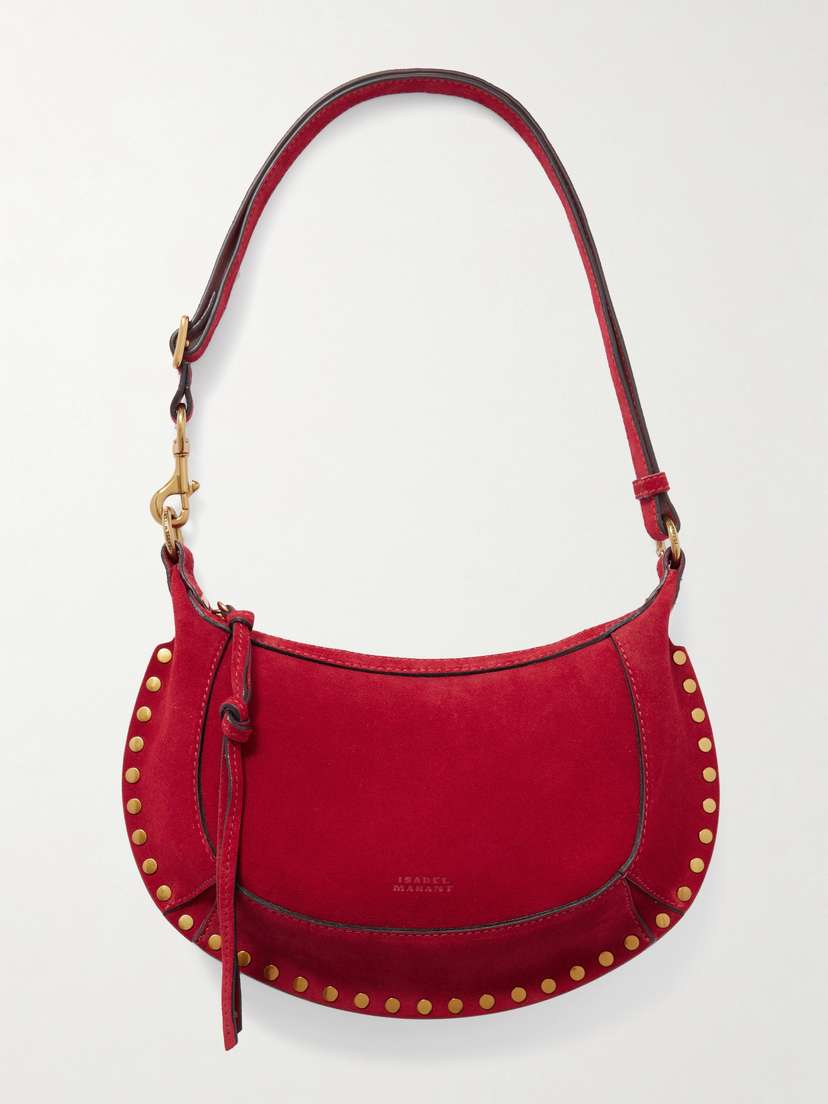 Isabel Marant Oskan Moon Studded Suede Shoulder Bag