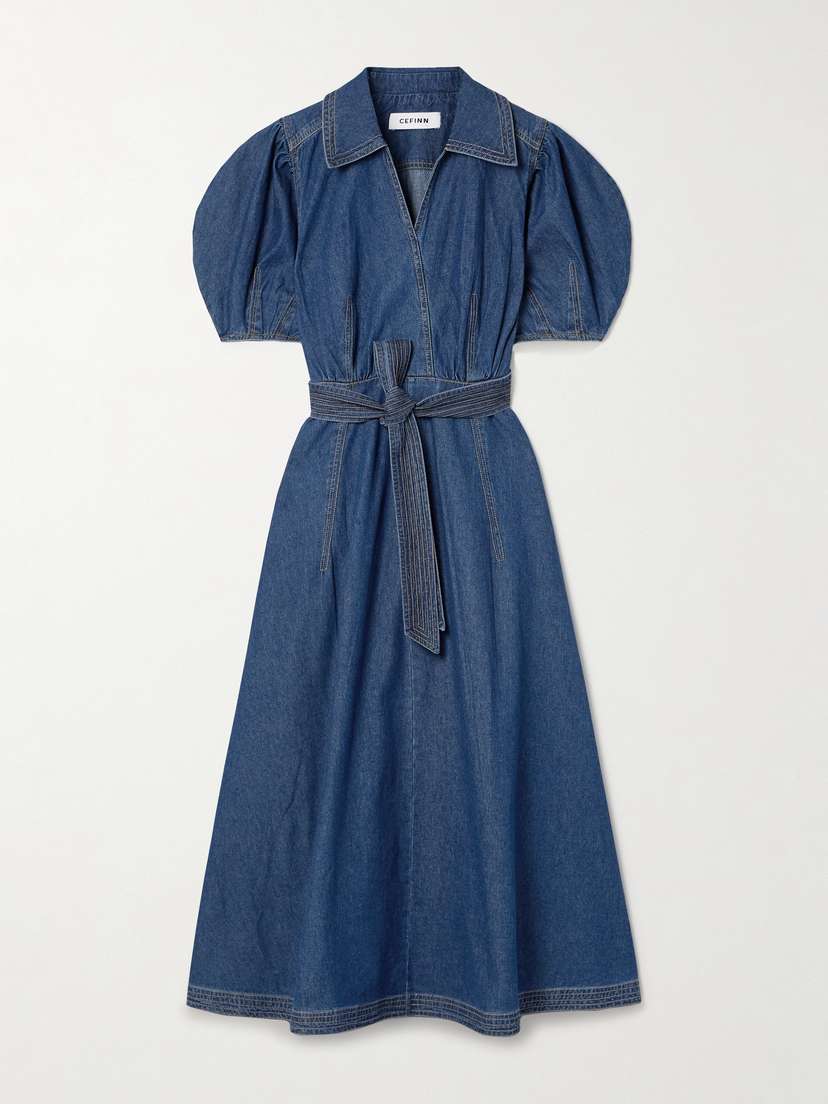 Cefinn Wren Wrap-effect Belted Denim Midi Dress