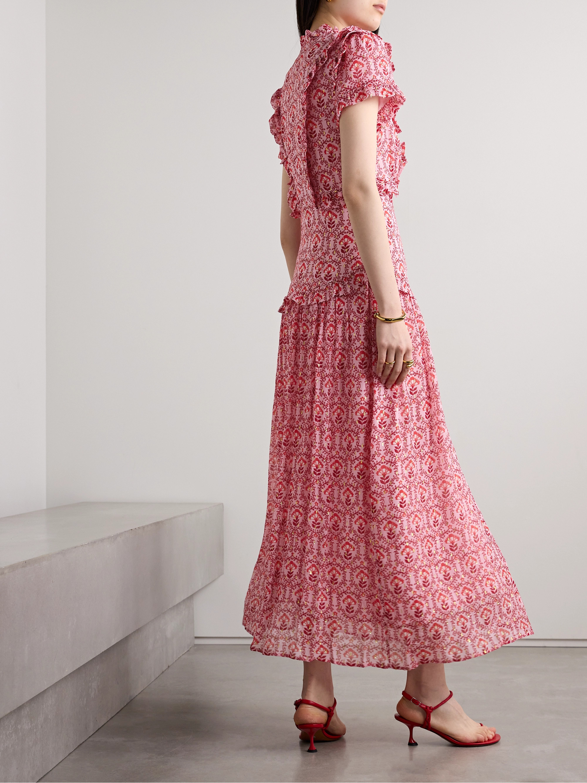 cefinn red dress Cefinn The Jacquetta Cutout Velvet Midi Dress In Red