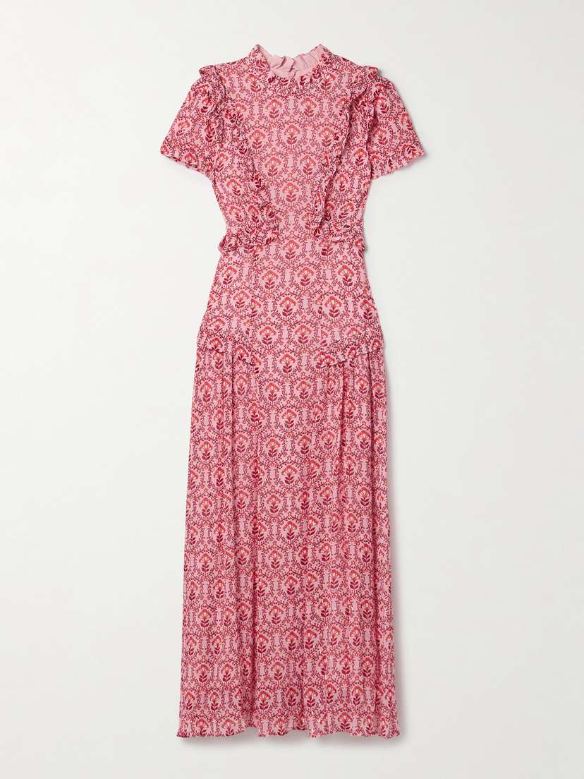 Cefinn Mirabel Ruffled Floral-print Metallic Fil Coupé Crepon Maxi Dress