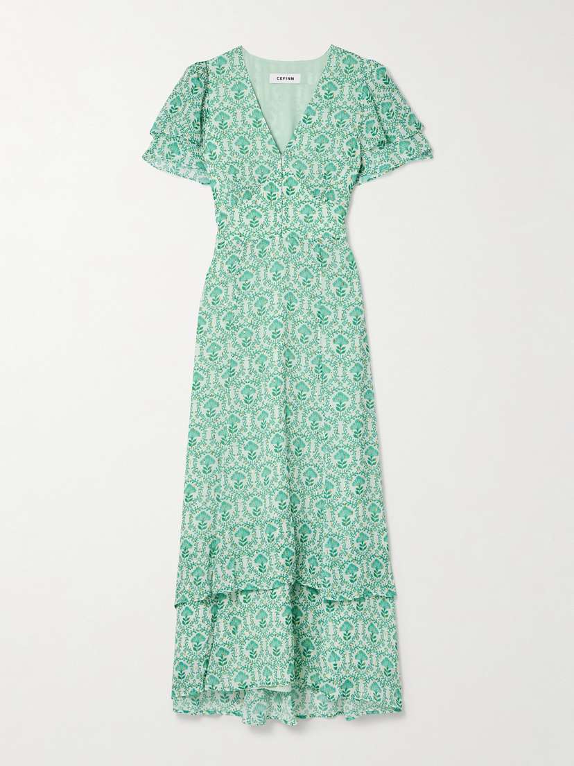 Cefinn Lotta Ruffled Metallic Floral-print Fil Coupé Crepon Maxi Dress