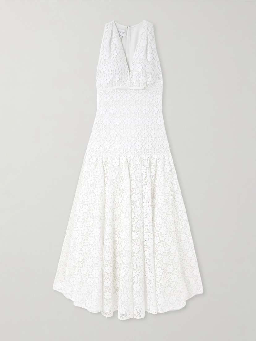 Giambattista Valli Satin-trimmed Pleated Corded Lace Gown