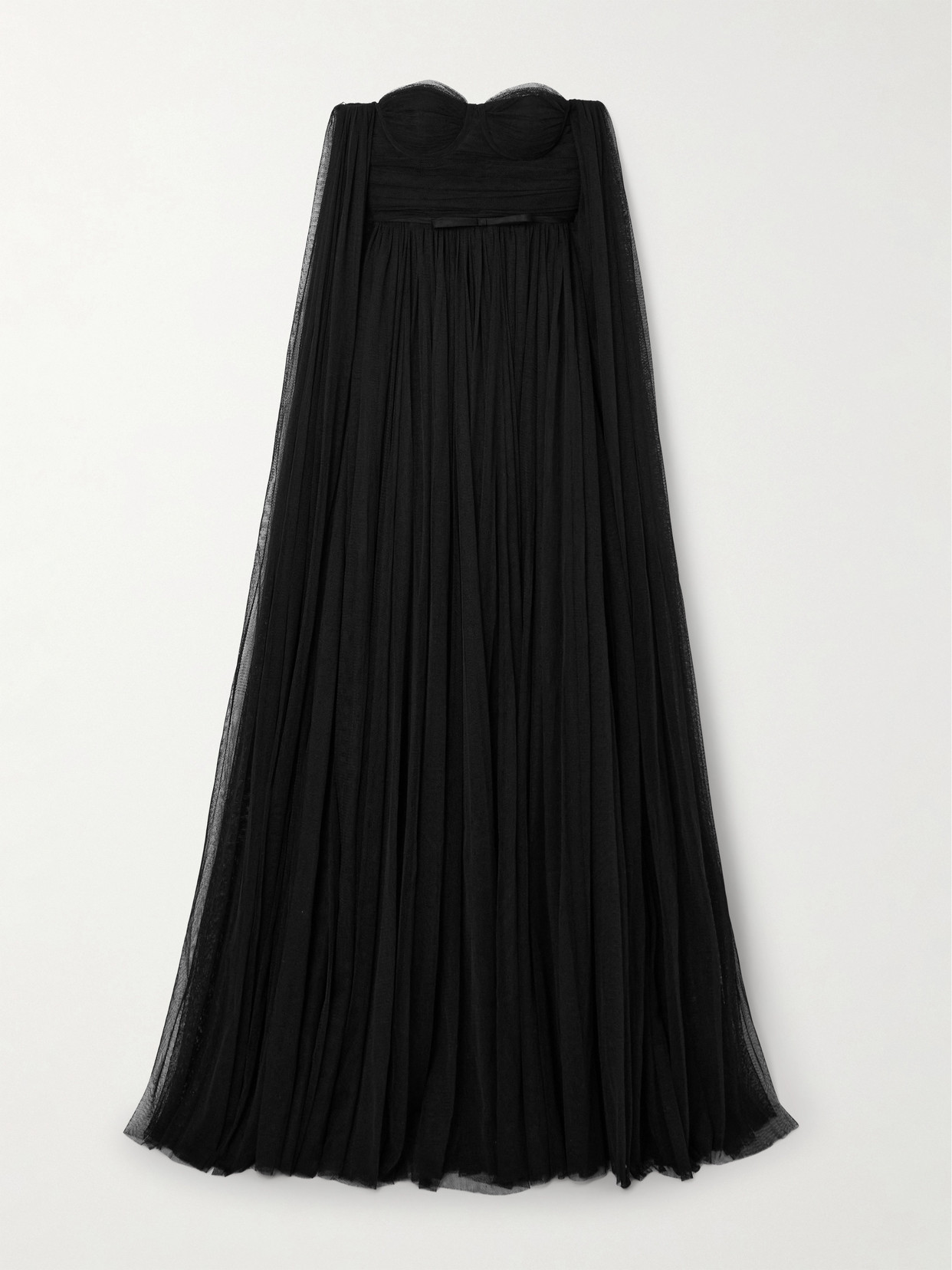 Giambattista Valli Cape-effect Strapless Bow-embellished Cotton-tulle Bustier Gown In Black