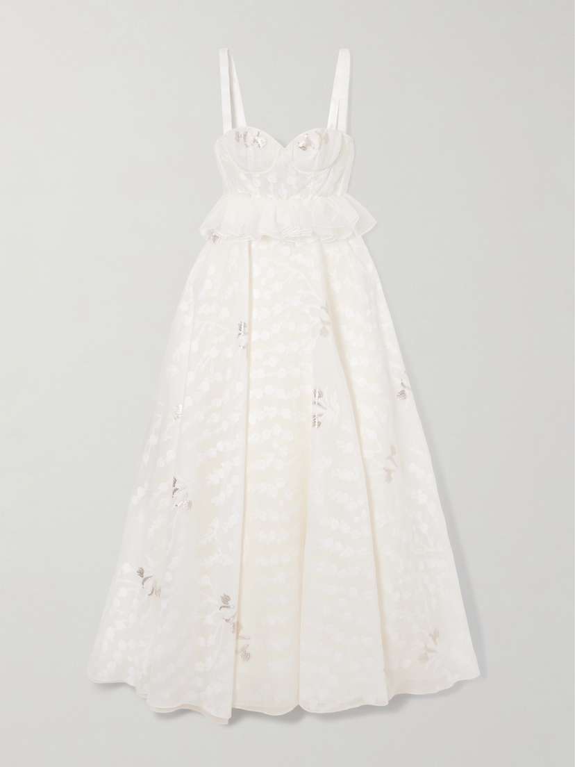 Giambattista Valli Ruffled Organza-trimmed Metallic Floral-jacquard Gown