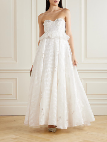 Giambattista Valli Ruffled organza-trimmed metallic floral-jacquard gown