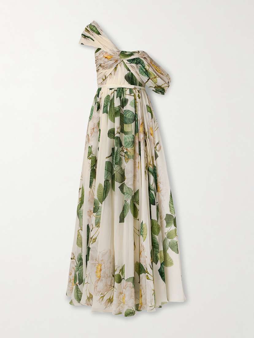Giambattista Valli One-shoulder Twist-front Gathered Floral-print Silk-georgette Gown