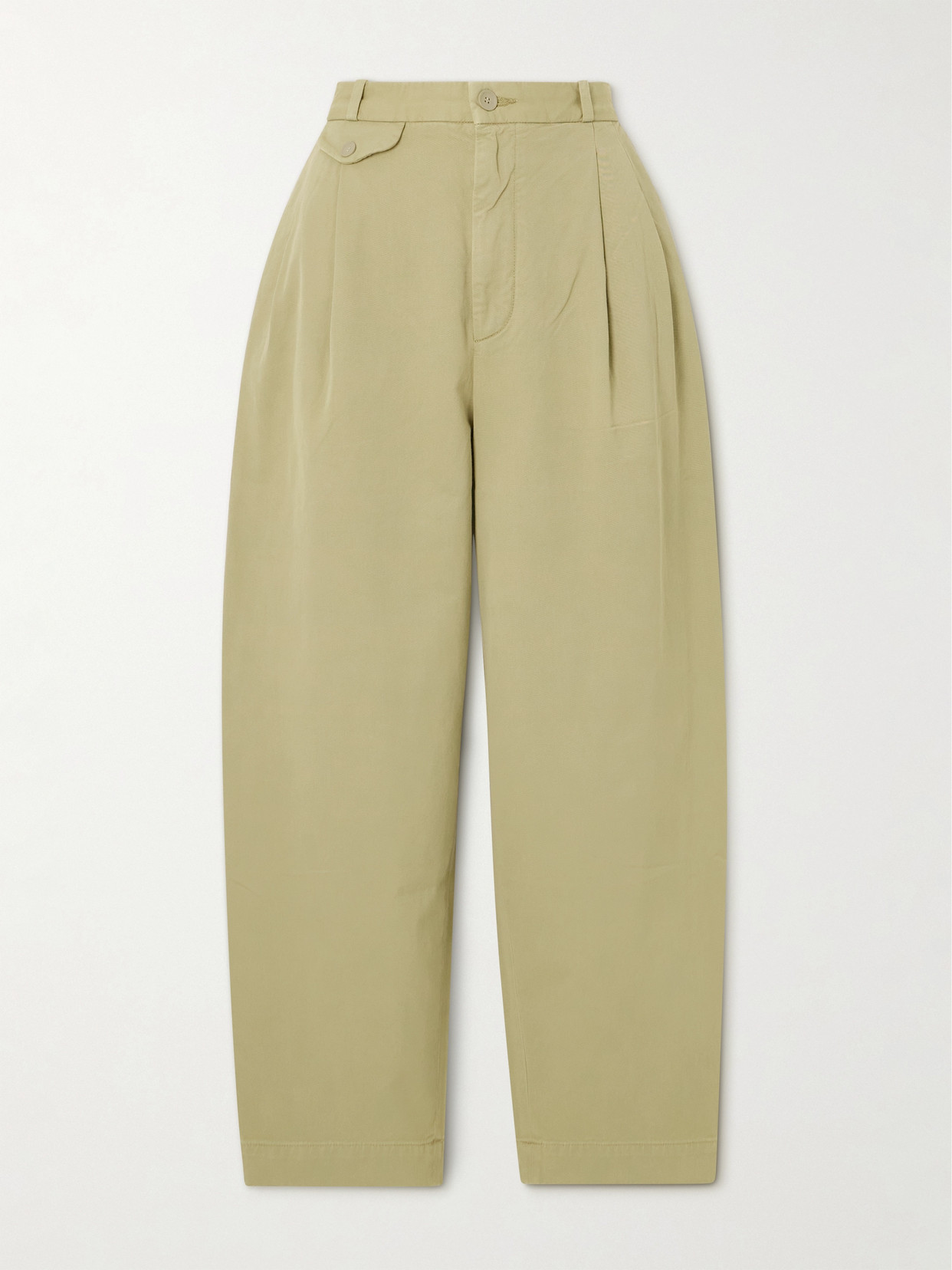 Agolde Becker Pleated Cotton-twill Tapered Trousers In Green