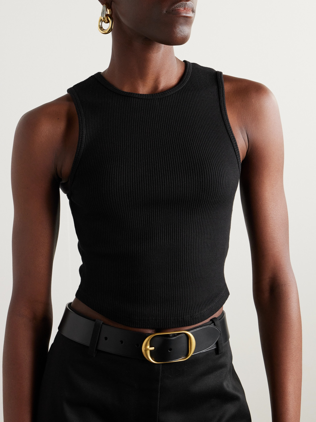 Agolde Nova Ribbed Cropped Stretch Organic Cotton And Tencel™ Lyocell-blend Tank In Black